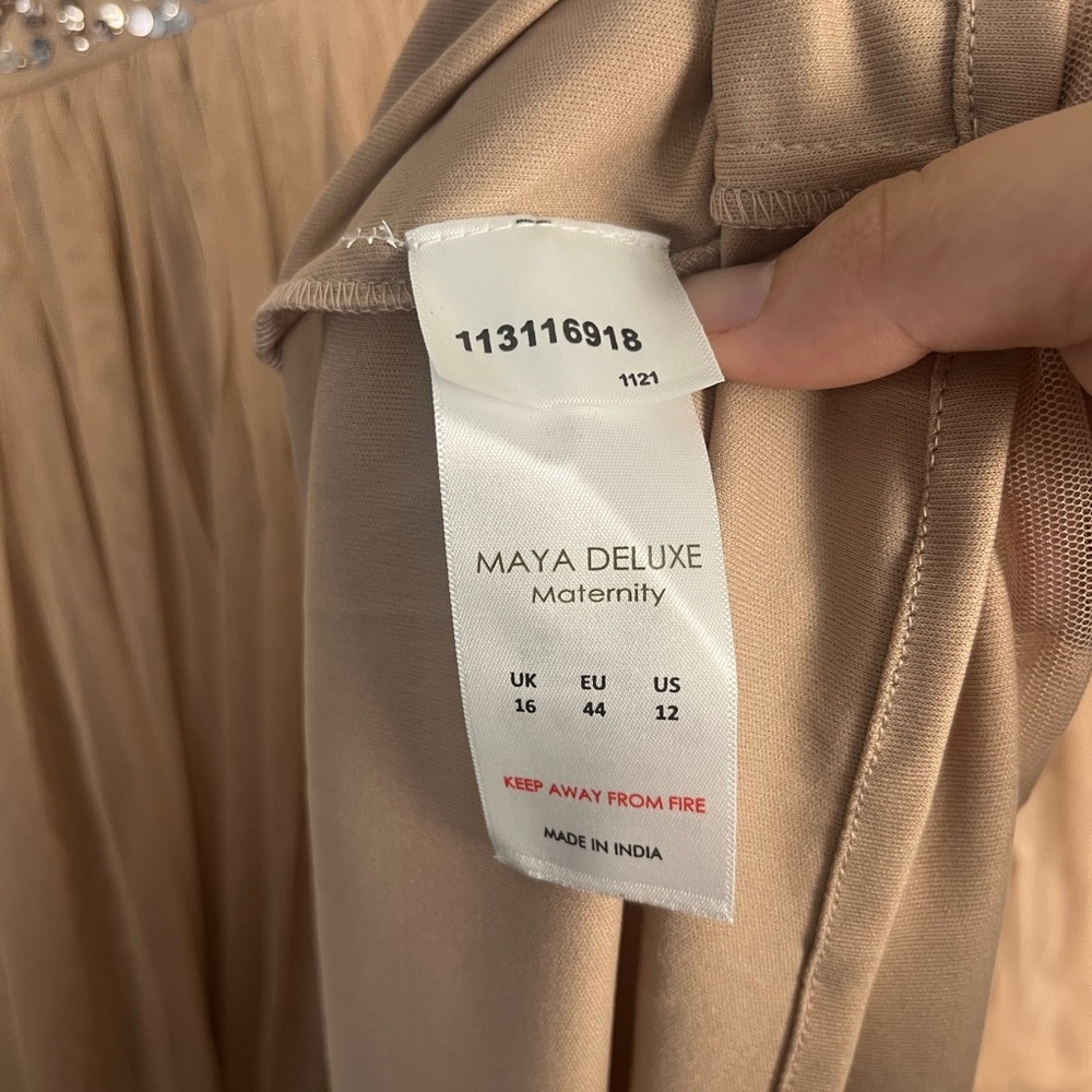 New Maya Maternity long sleeved maxi dress sequin tulle skirt taupe blush 12 - Picture 8 of 13